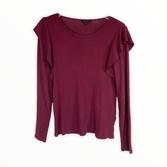 Lucky Brand Rib Ruffle Top, Tawny Port, Large - Picture 6 of 11